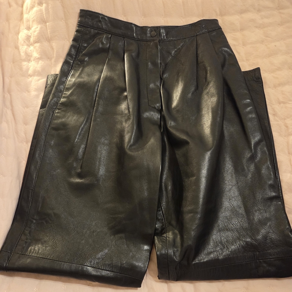 Black Leather Wideleg Pants